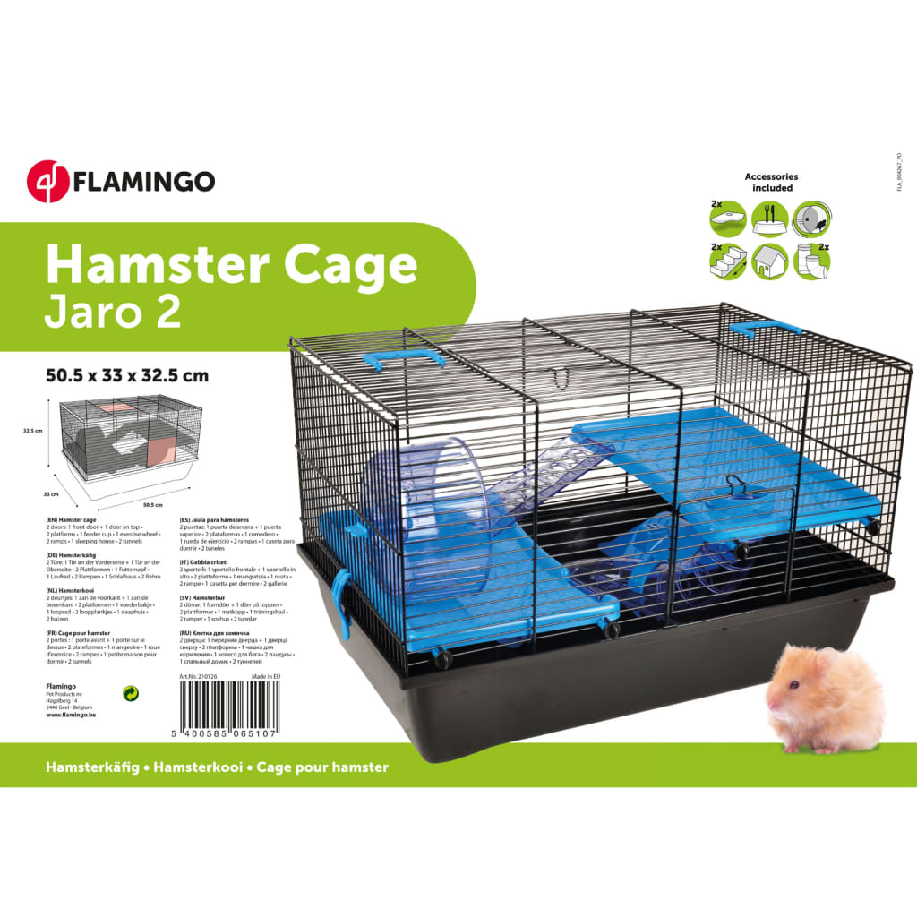 FLAMINGO Cage pour hamsters Jaro 2 50,5x33x32,5 cm Noir et bleu