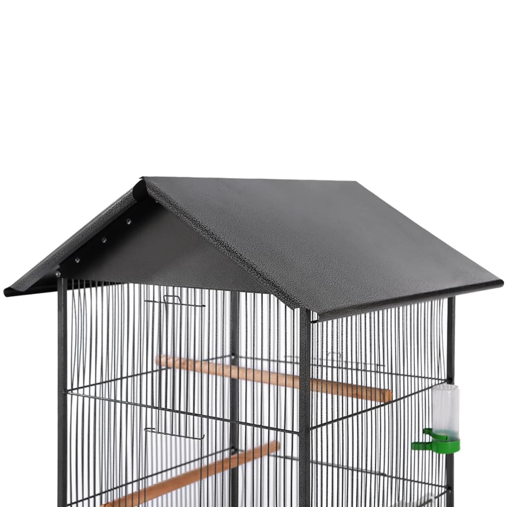 Cage à oiseaux avec toit Acier Noir 66 x 66 x 155 cm