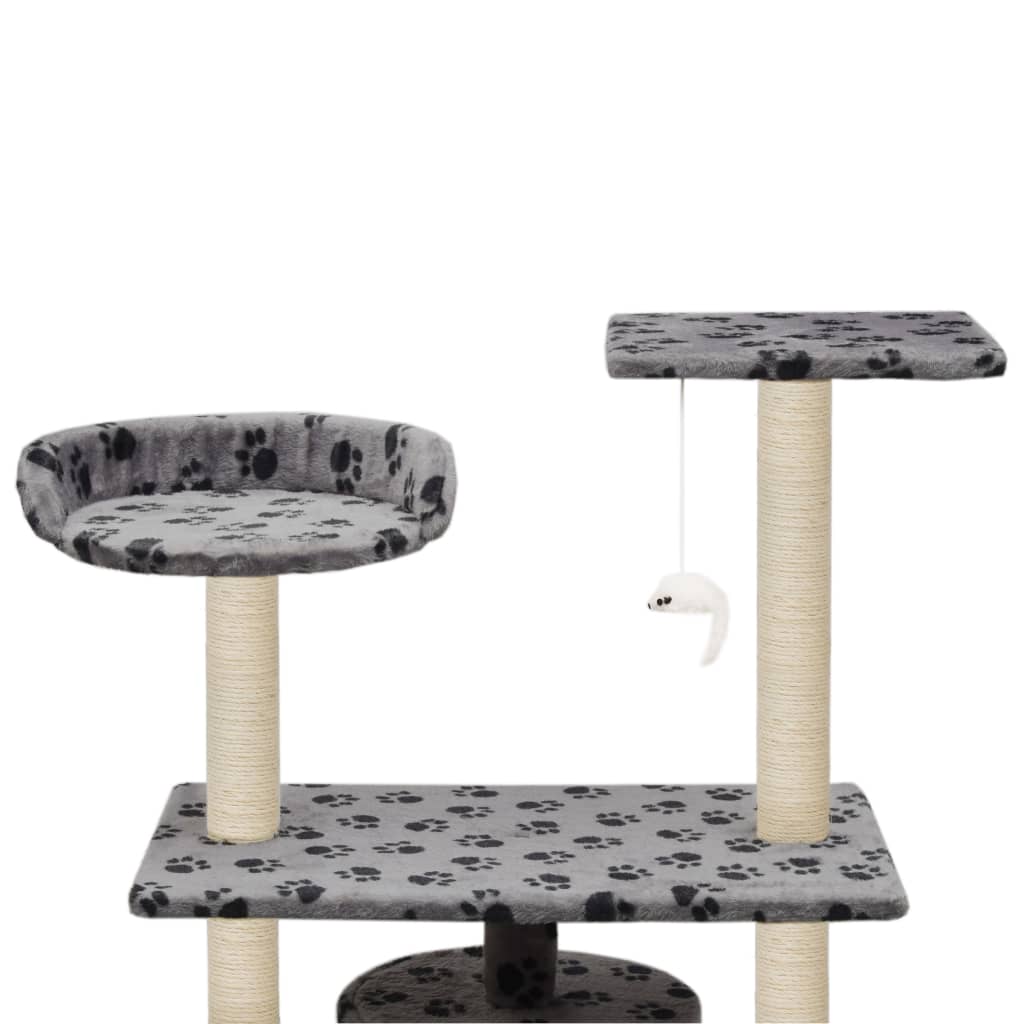 Arbre à chat avec griffoir en sisal 95 cm Gris Motif de pattes