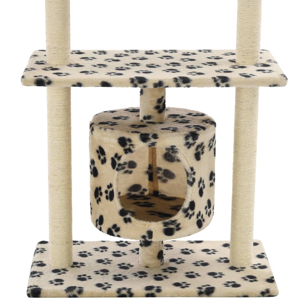 Arbre à chat avec griffoir en sisal 95 cm Beige Motif de pattes