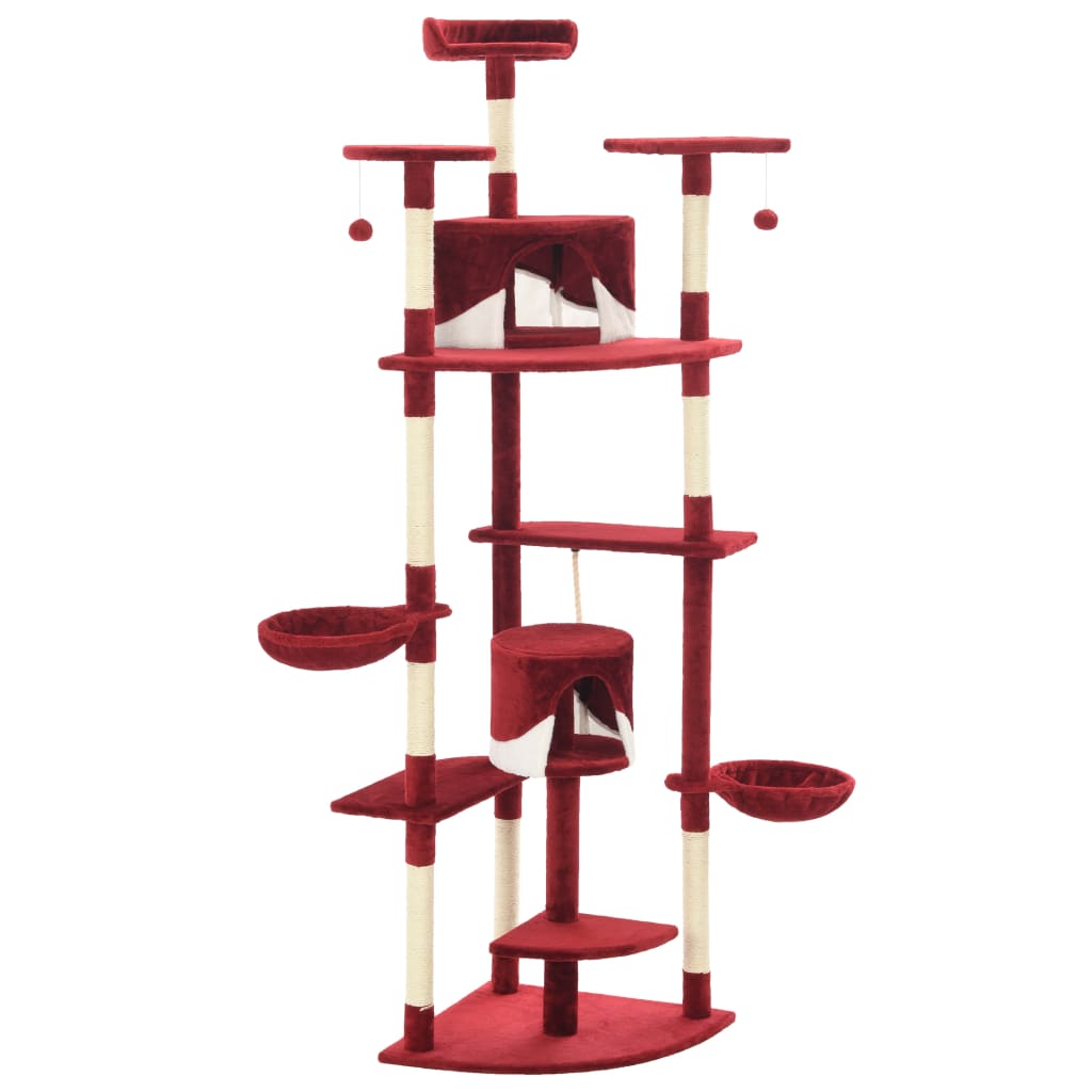 Arbre à chat avec griffoirs en sisal 203 cm Rouge et Blanc