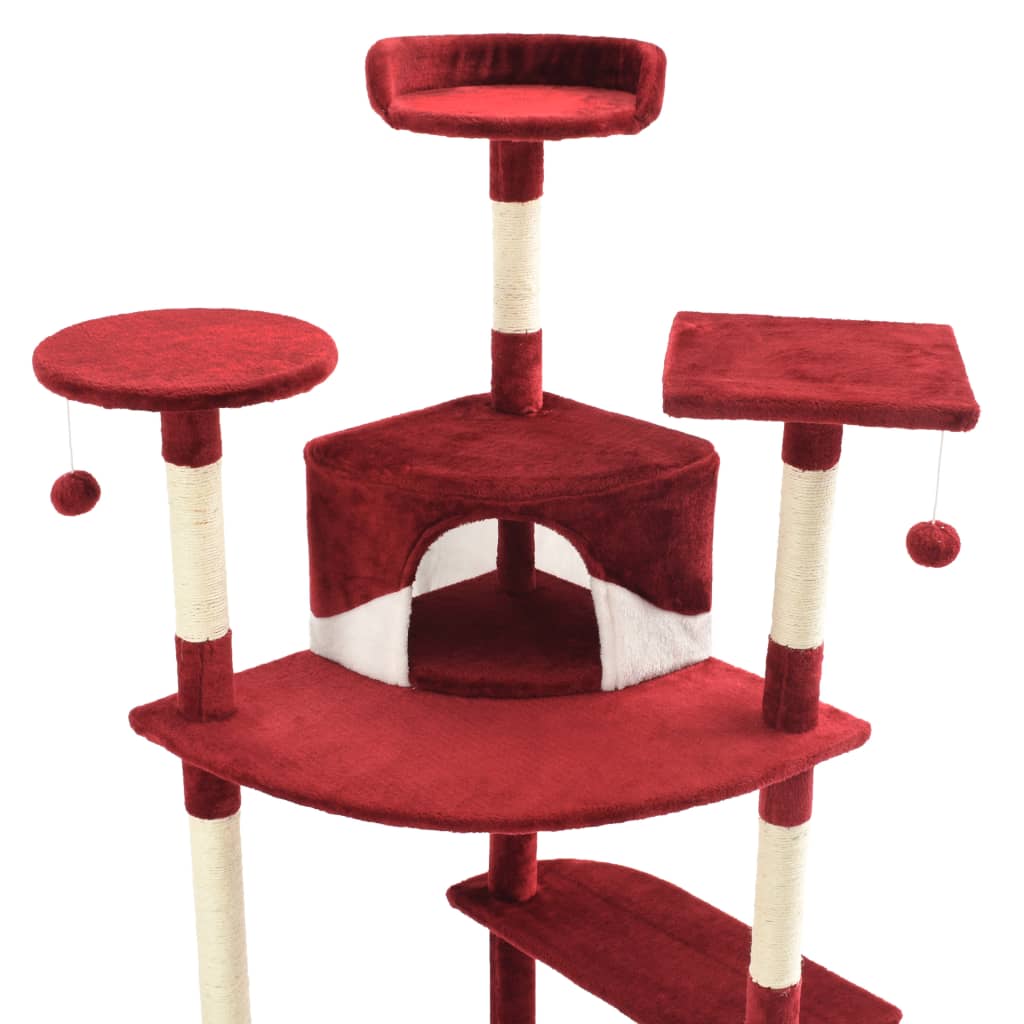 Arbre à chat avec griffoirs en sisal 203 cm Rouge et Blanc