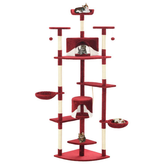 Arbre à chat avec griffoirs en sisal 203 cm Rouge et Blanc