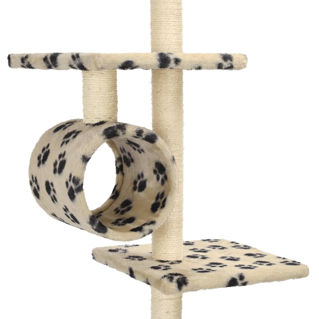 Arbre à chat avec griffoirs en sisal 260 cm Beige Motif pattes