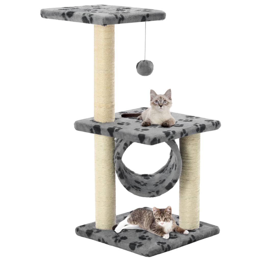 Arbre à chat avec griffoirs en sisal 65 cm Gris Motif de pattes