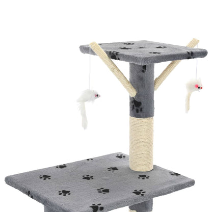 Arbre à chat avec griffoir en sisal 138 cm Gris Motif de pattes