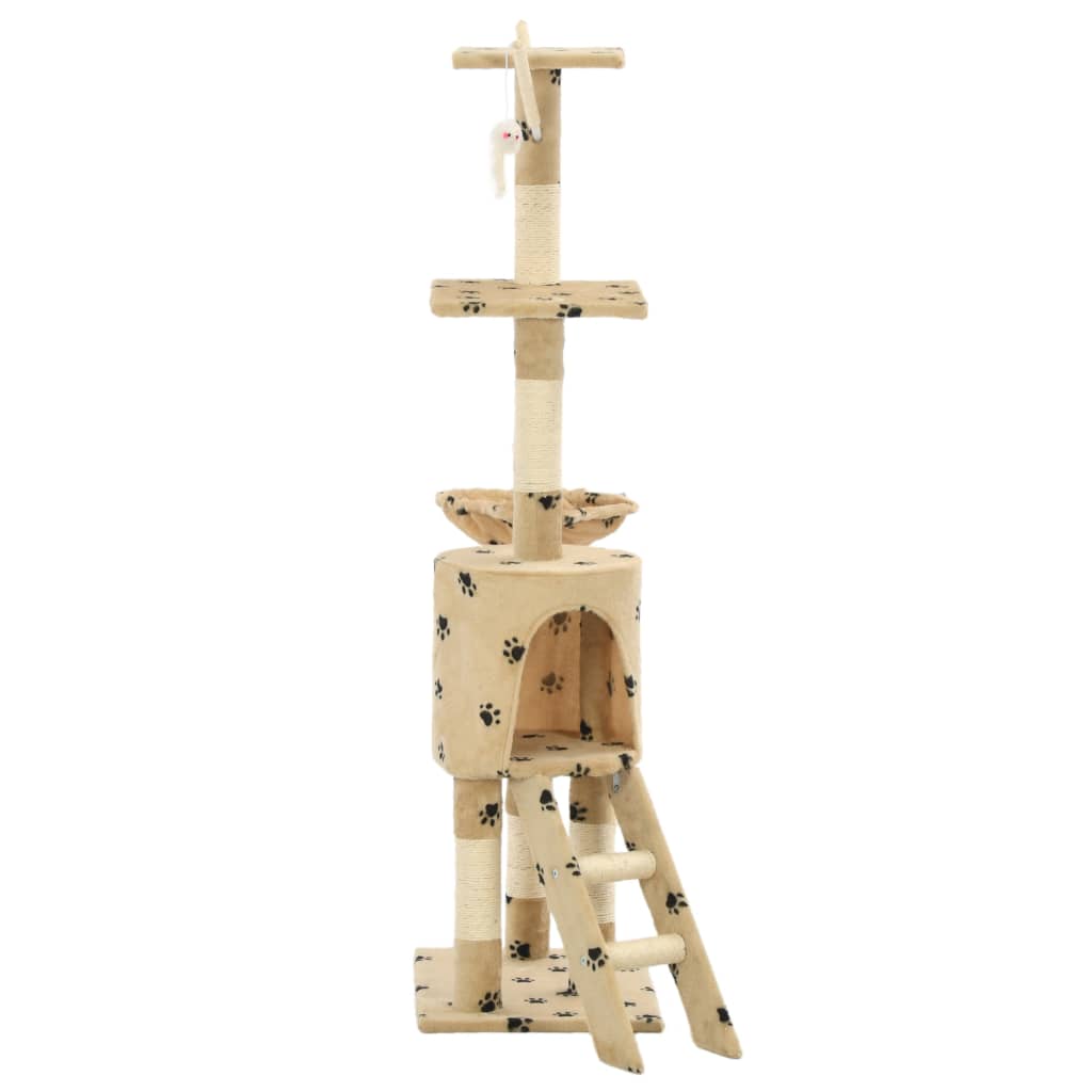 Arbre à chat avec griffoir en sisal 138cm Beige Motif de pattes