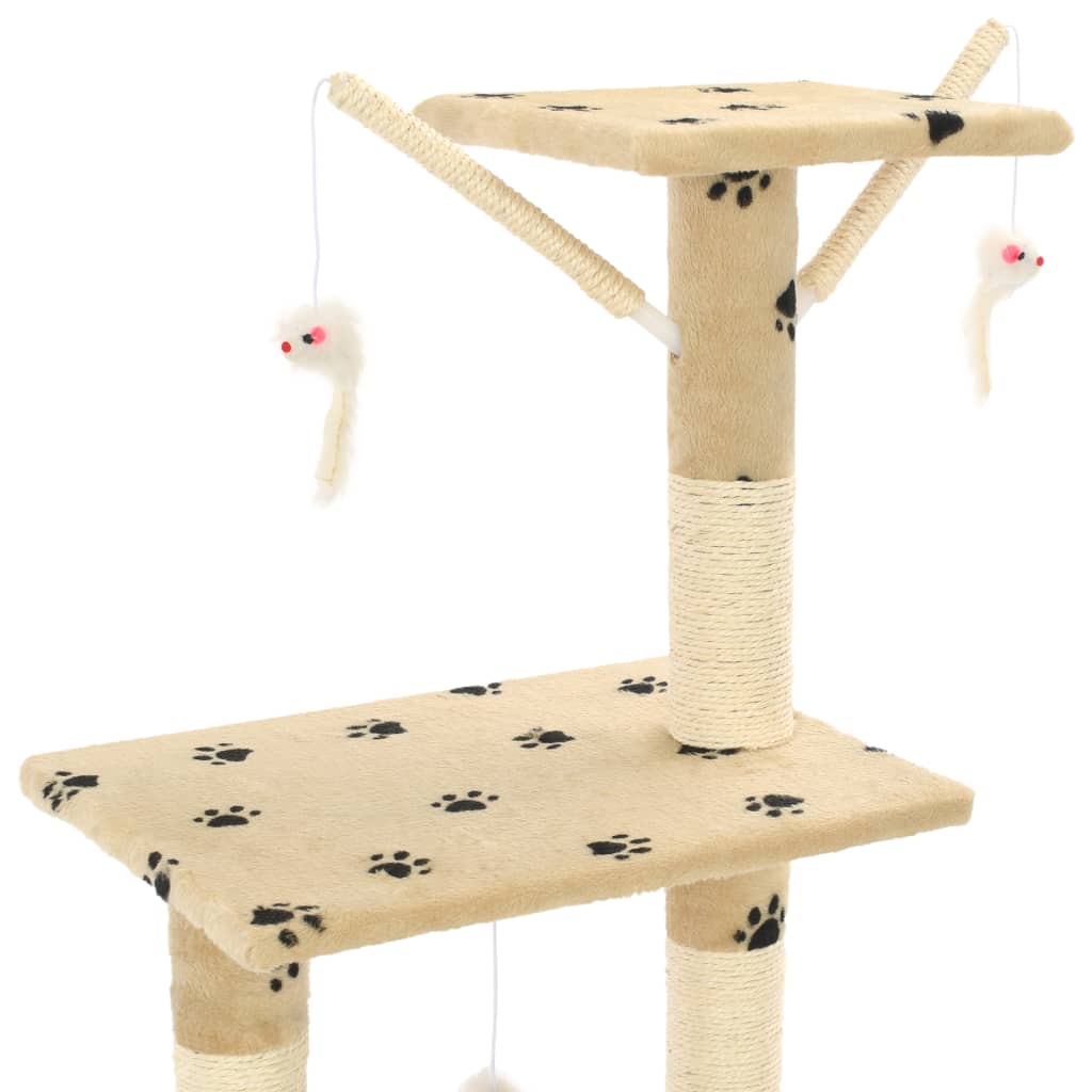 Arbre à chat avec griffoir en sisal 138cm Beige Motif de pattes