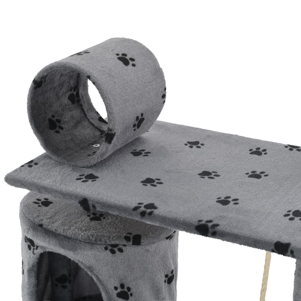 Arbre à chat avec griffoir en sisal 140 cm Gris Motif de pattes