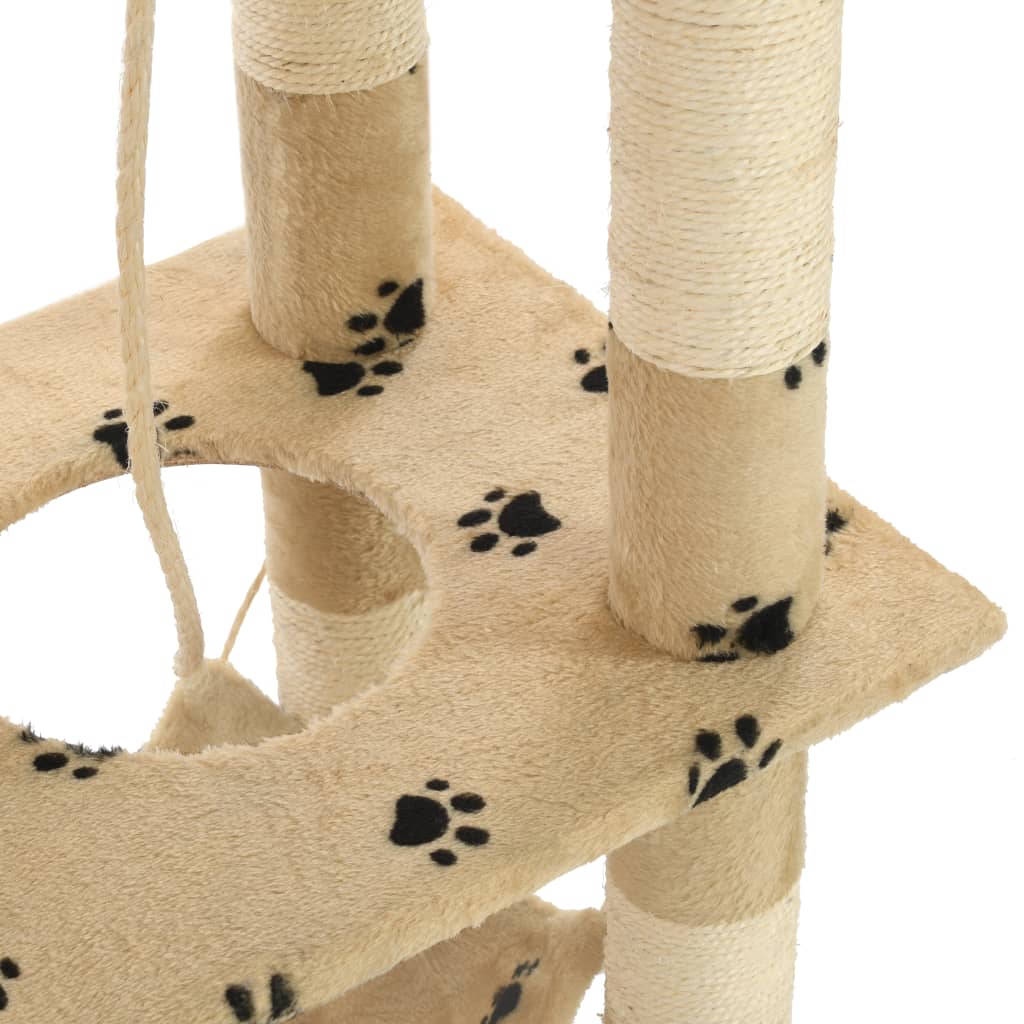 Arbre à chat avec griffoir en sisal 140cm Beige Motif de pattes