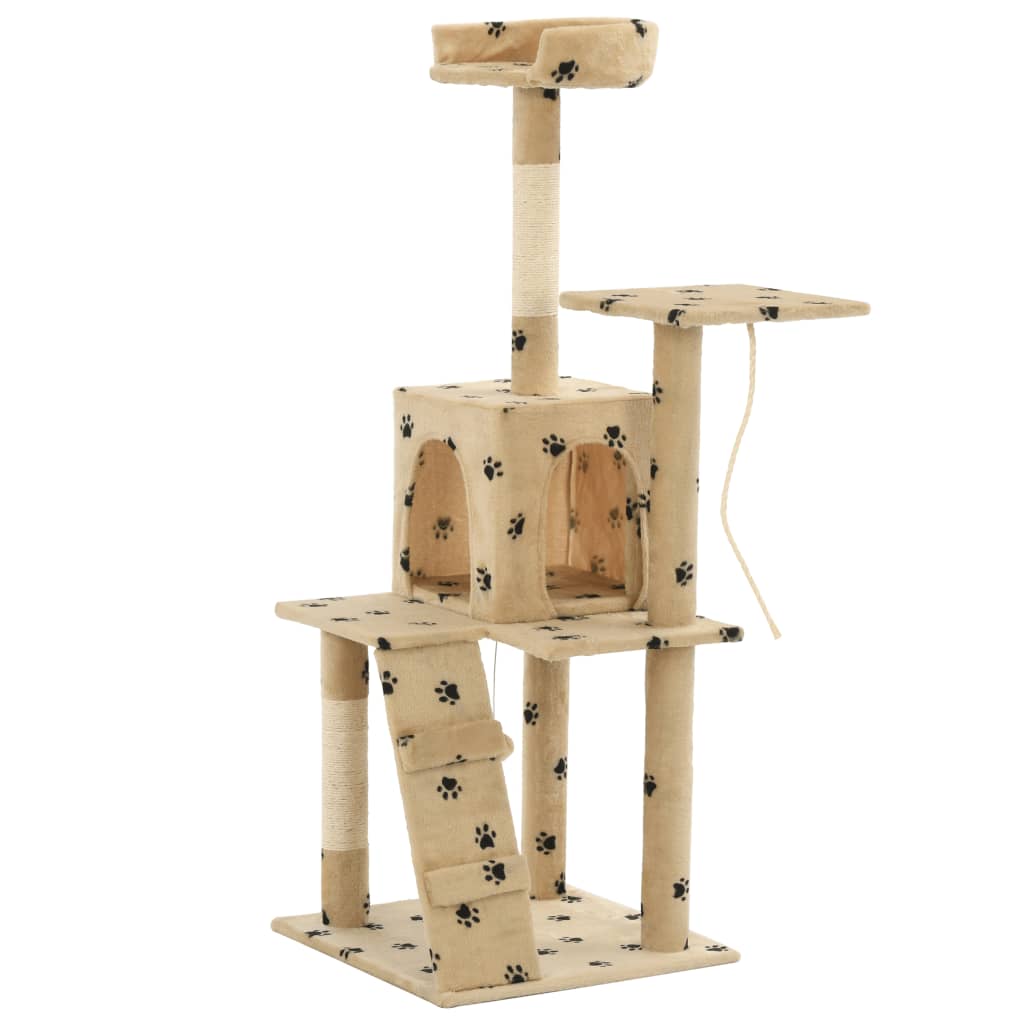 Arbre à chat avec griffoirs en sisal 120 cm Beige Motif pattes