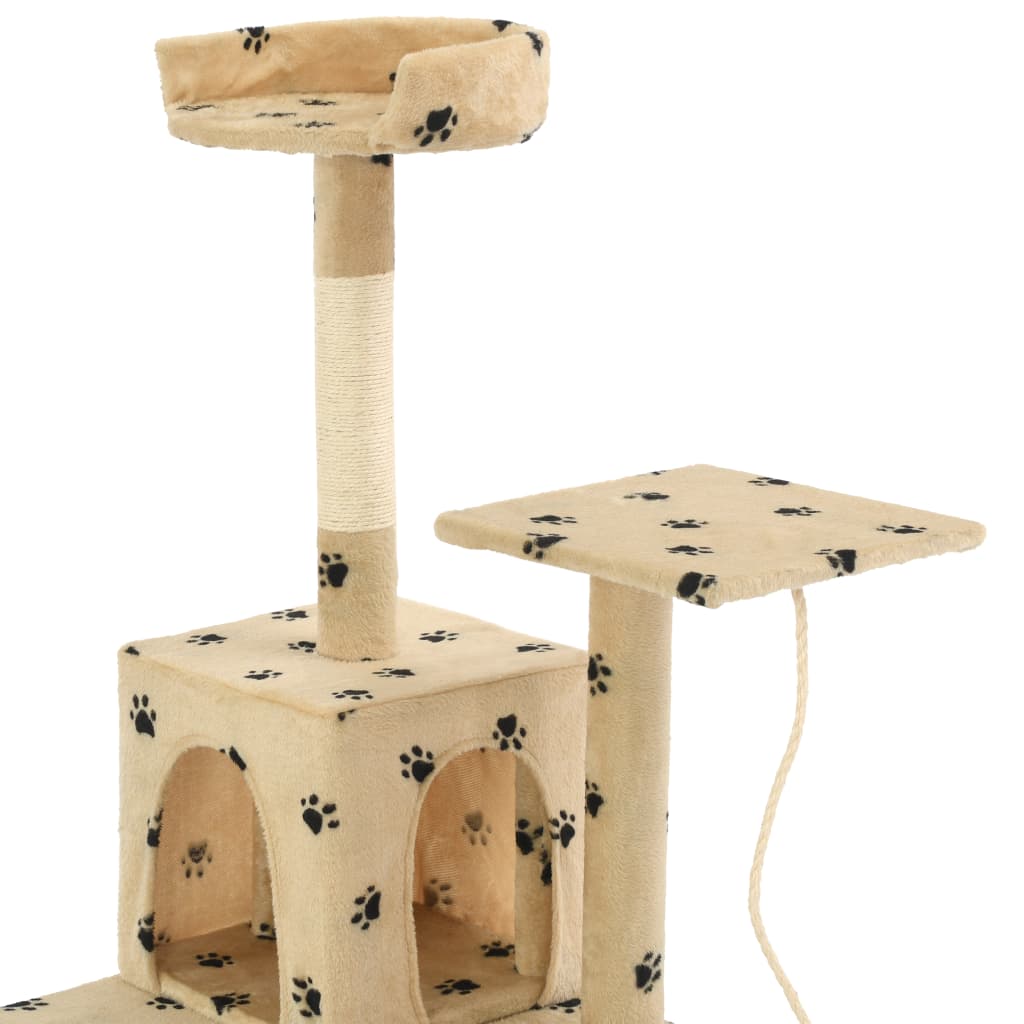 Arbre à chat avec griffoirs en sisal 120 cm Beige Motif pattes