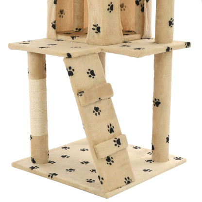 Arbre à chat avec griffoirs en sisal 120 cm Beige Motif pattes