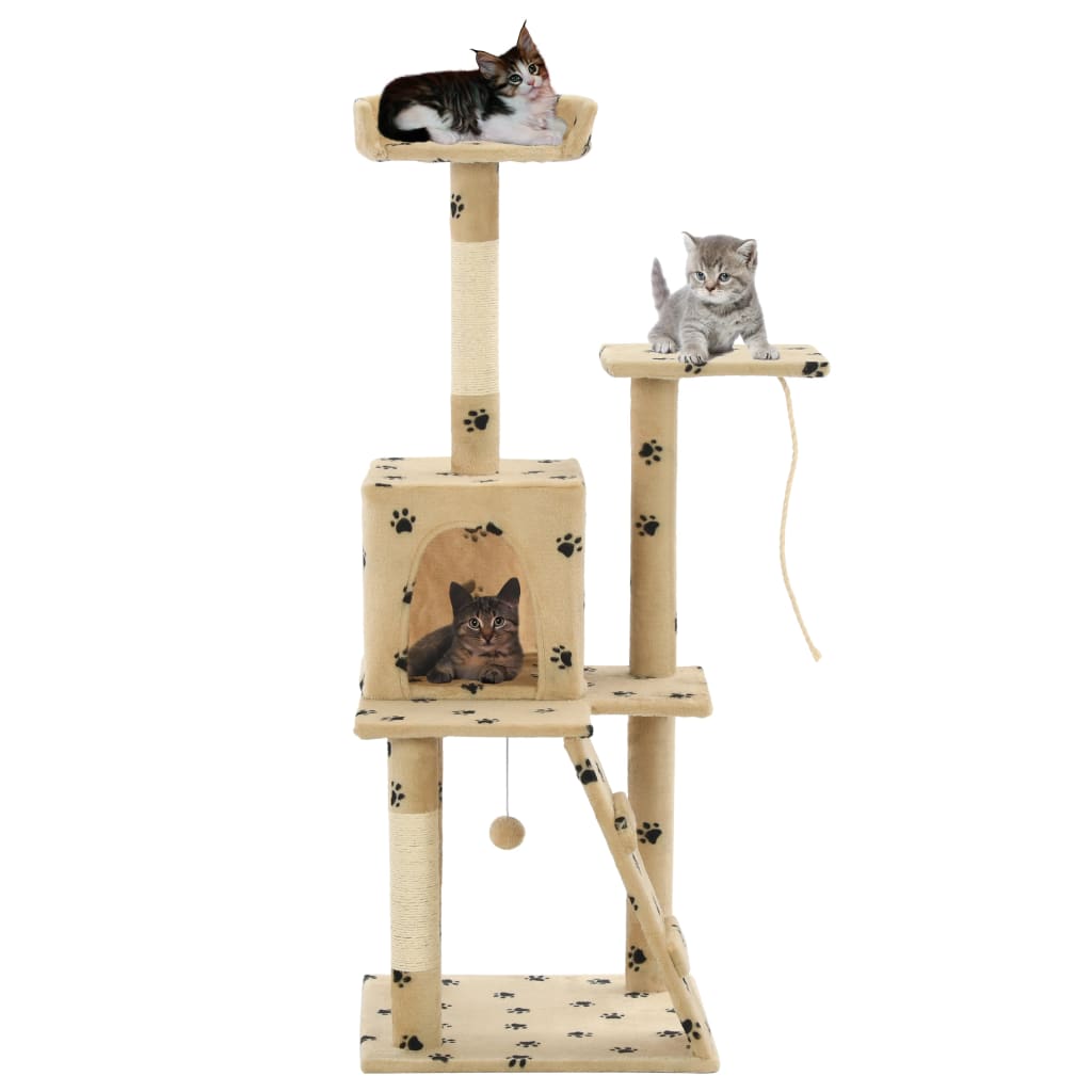 Arbre à chat avec griffoirs en sisal 120 cm Beige Motif pattes