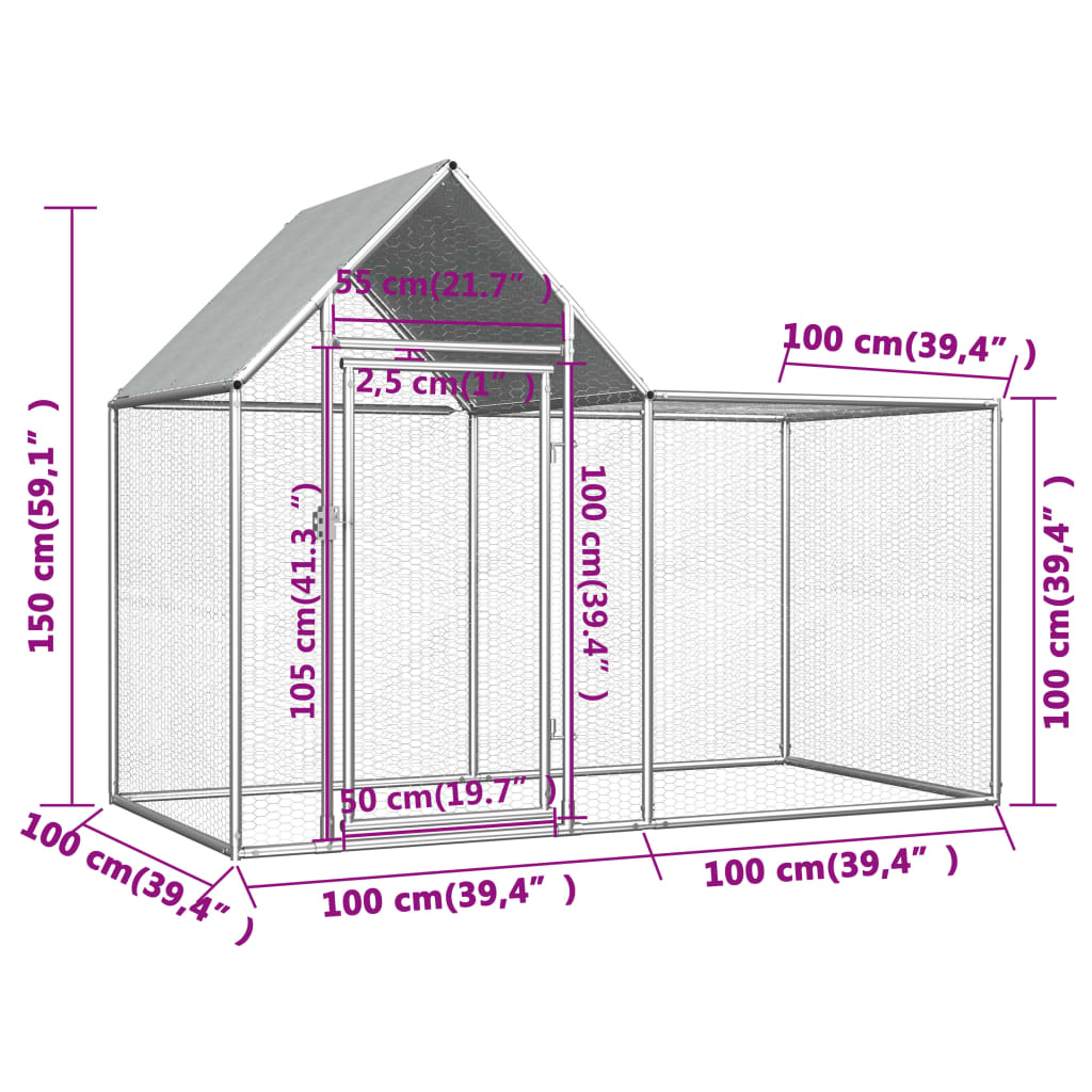 Poulailler 2 x 1 x 1,5 m Acier galvanisé