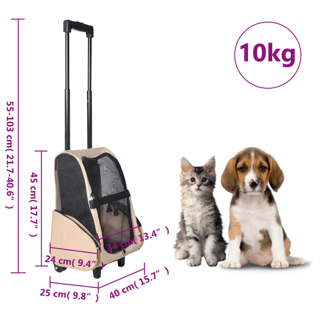 Chariot polyvalent pliable pour animaux de compagnie beige