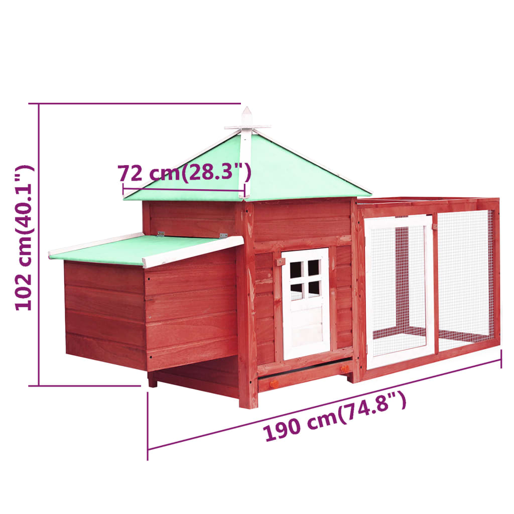 Poulailler avec nichoir Rouge 190x72x102cm Bois de sapin massif