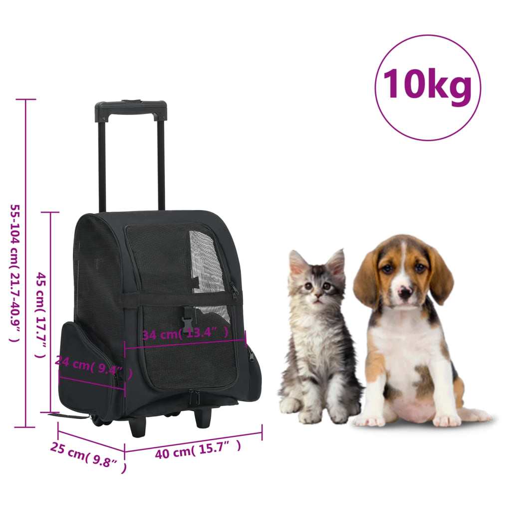 Chariot polyvalent pliable pour animaux de compagnie noir