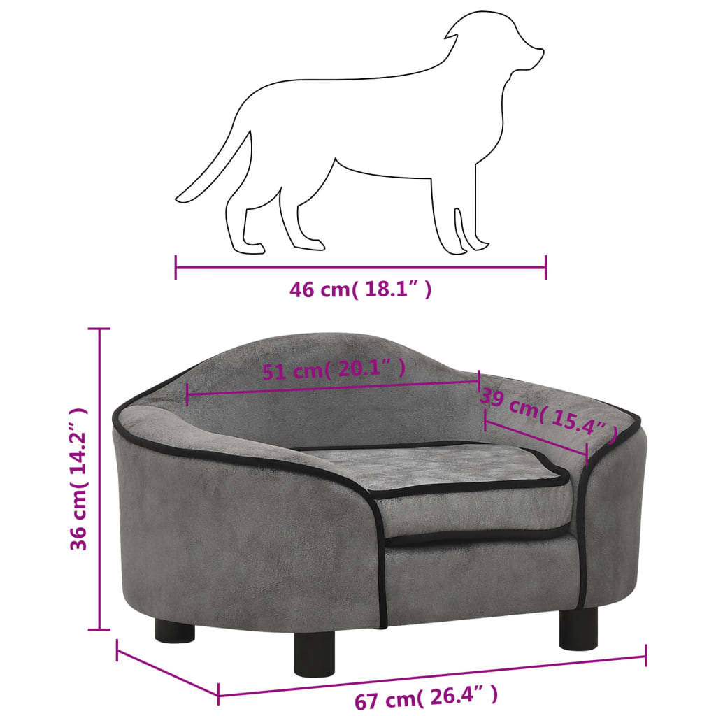 Canapé pour chien Gris 67x47x36 cm Peluche