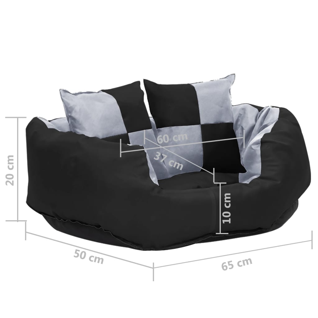 Coussin réversible lavable pour chien Gris et noir 65x50x20 cm