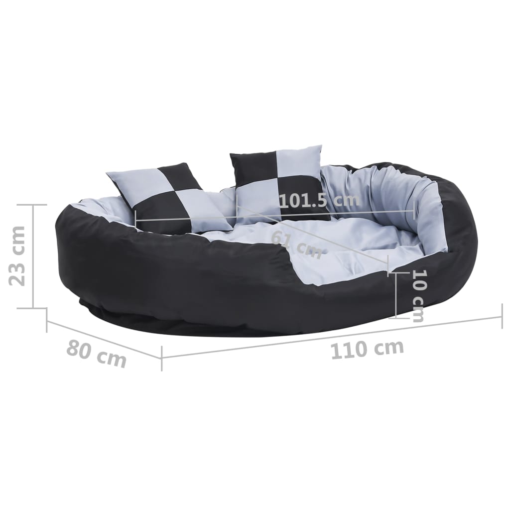 Coussin réversible lavable pour chien Gris et noir 110x80x23 cm