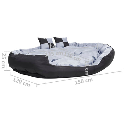 Coussin réversible lavable pour chien Gris et noir 150x120x25cm