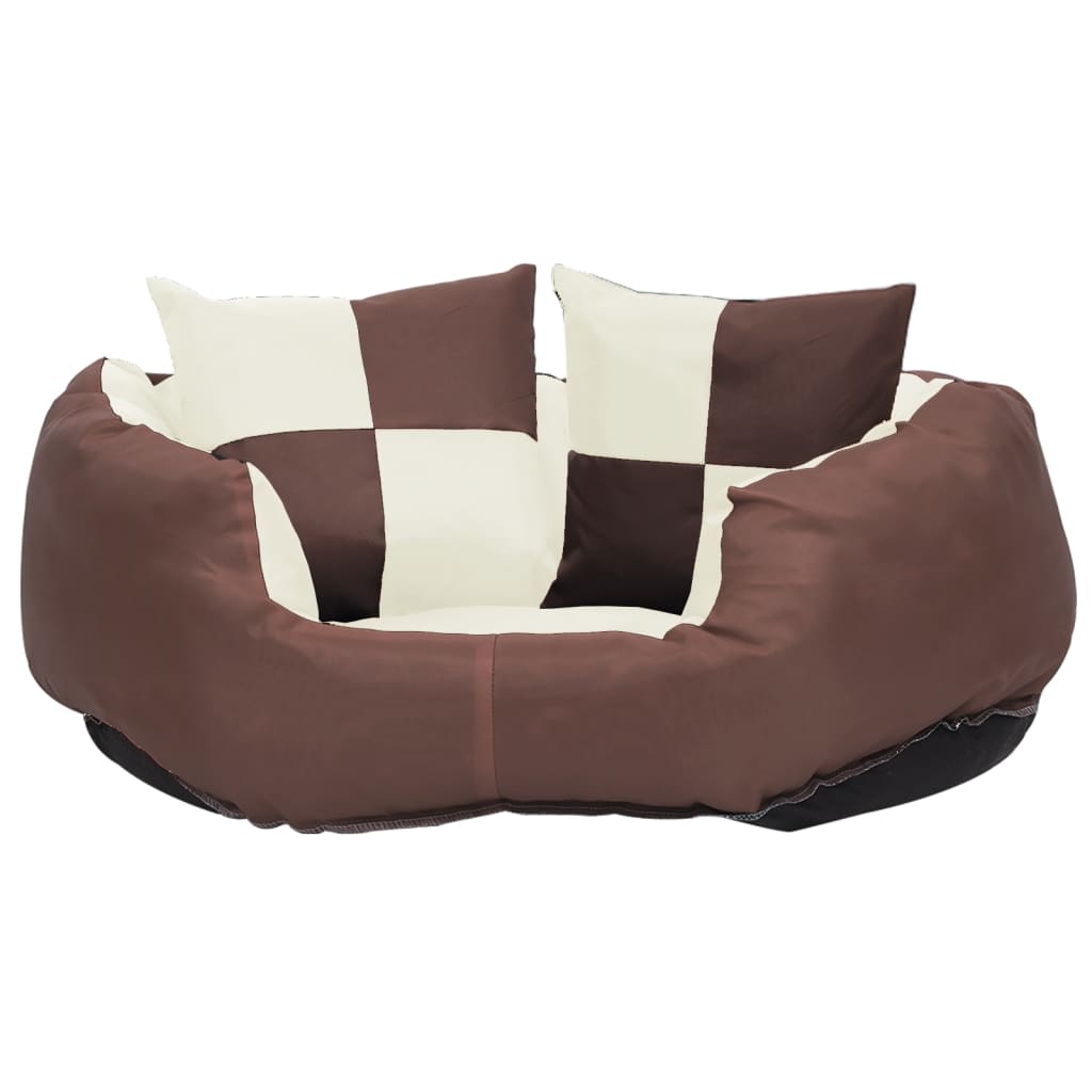 Coussin réversible lavable de chien Marron et crème 65x50x20 cm