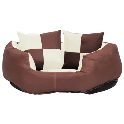 Coussin réversible lavable de chien Marron et crème 65x50x20 cm