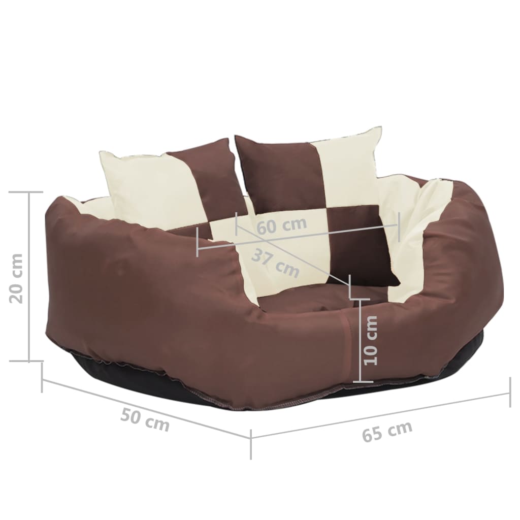 Coussin réversible lavable de chien Marron et crème 65x50x20 cm