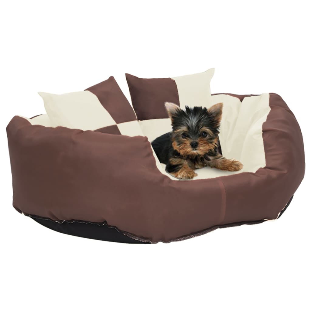 Coussin réversible lavable de chien Marron et crème 65x50x20 cm