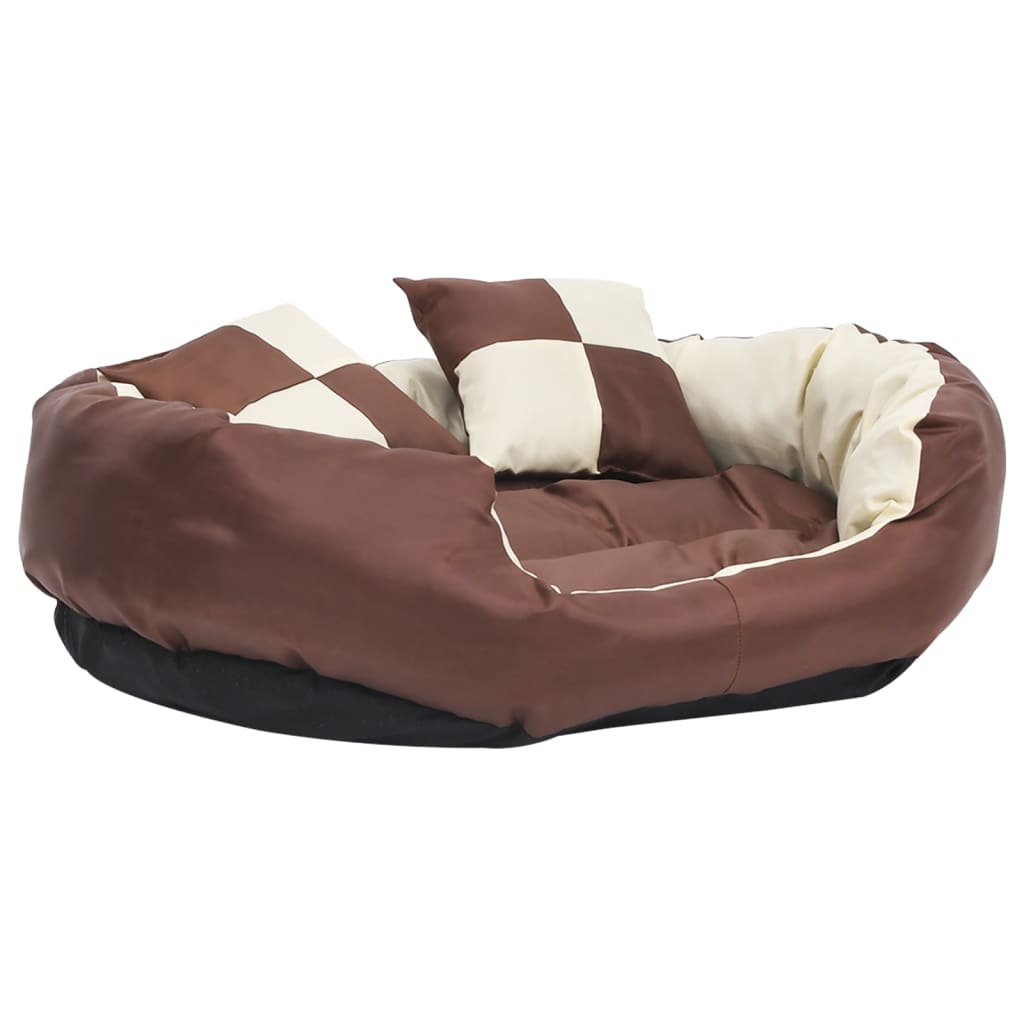 Coussin réversible lavable de chien Marron et crème 85x70x20 cm