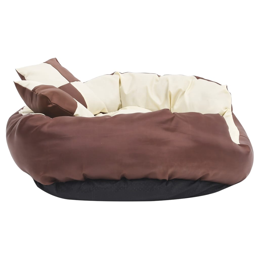 Coussin réversible lavable de chien Marron et crème 85x70x20 cm