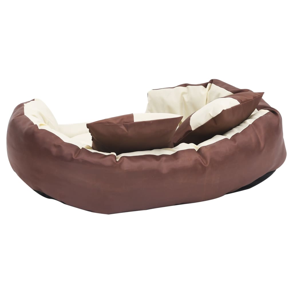 Coussin réversible lavable de chien Marron et crème 85x70x20 cm