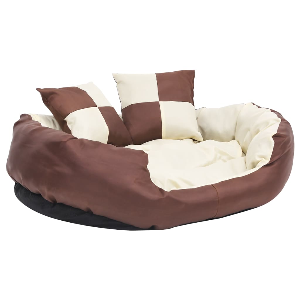 Coussin réversible lavable de chien Marron et crème 85x70x20 cm