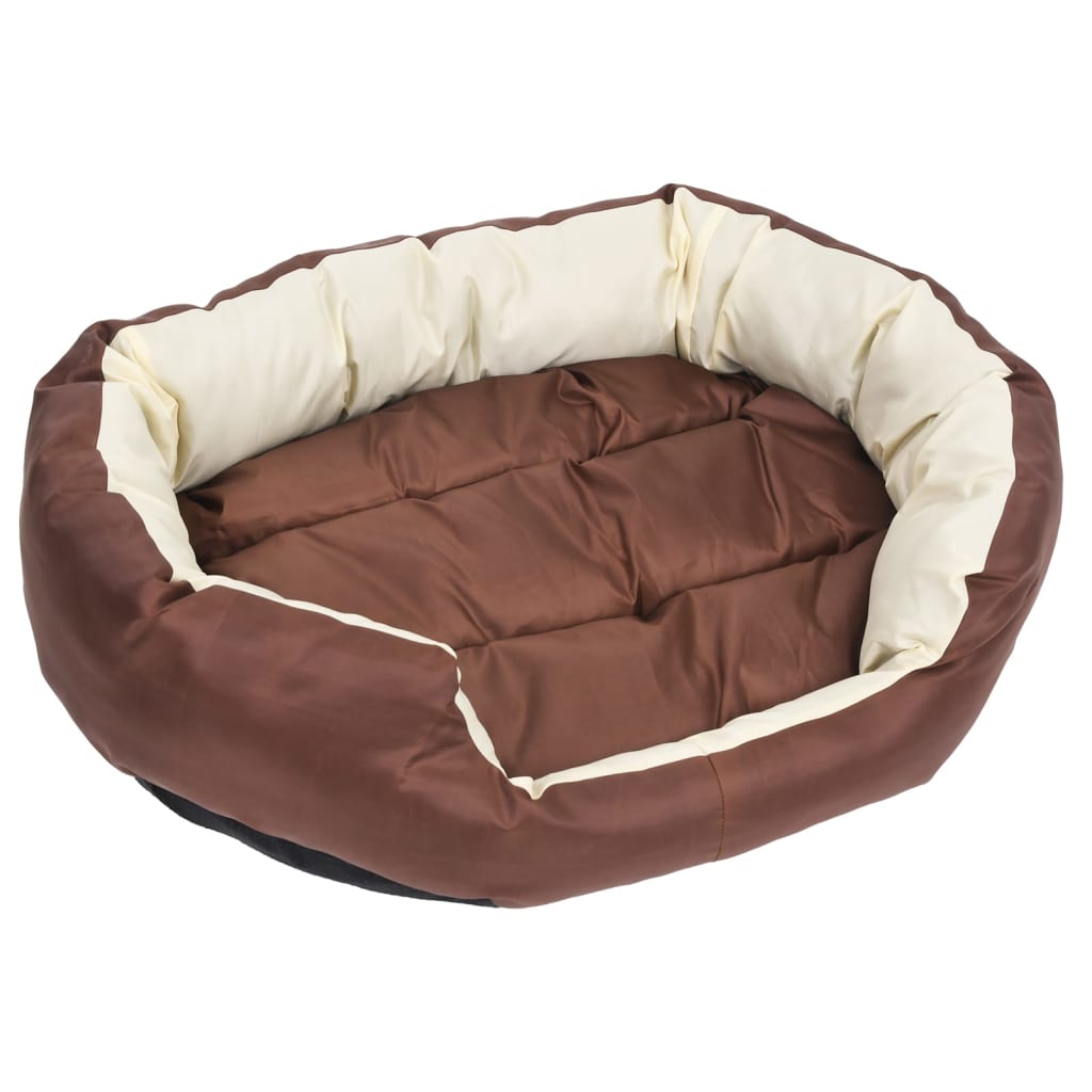 Coussin réversible lavable de chien Marron et crème 85x70x20 cm