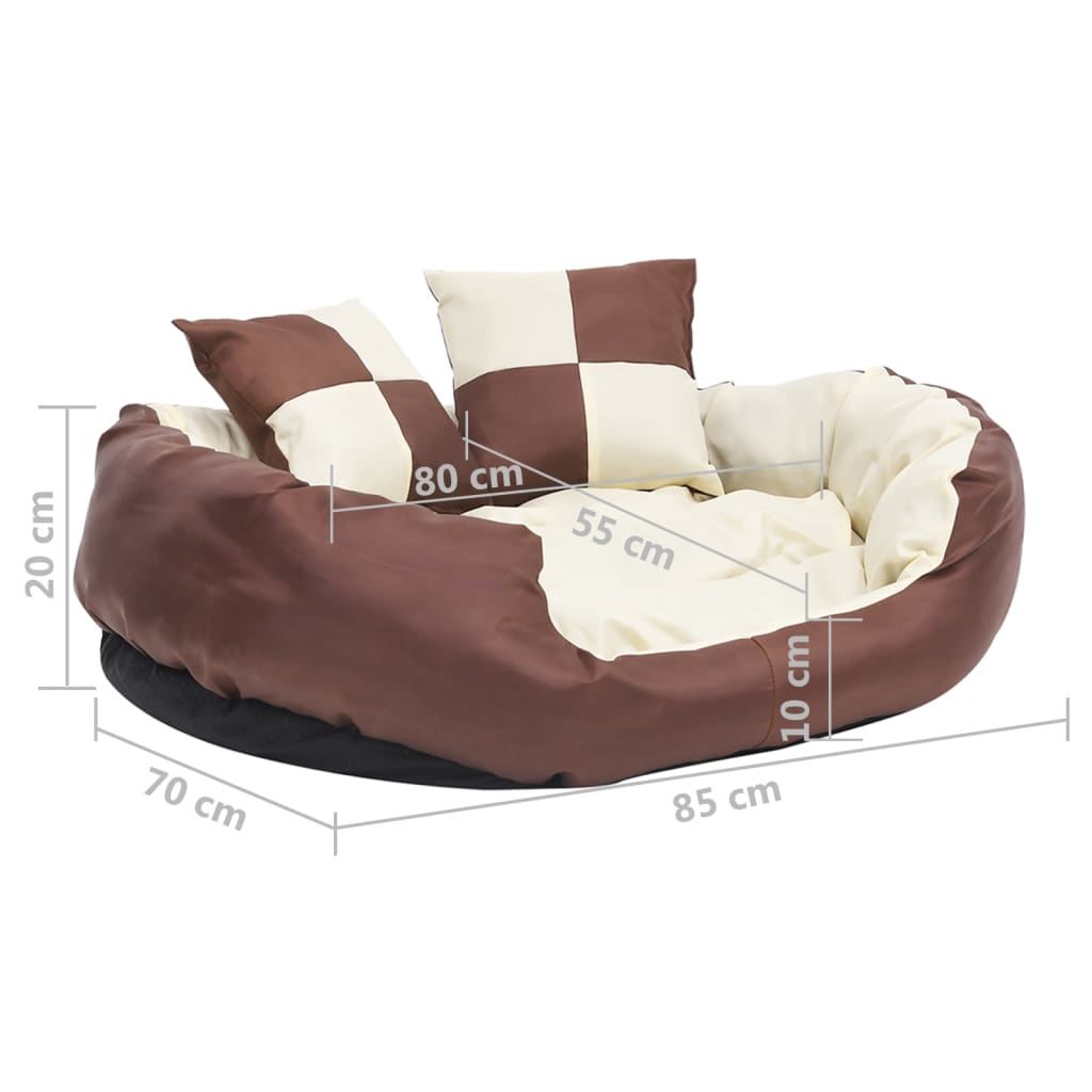 Coussin réversible lavable de chien Marron et crème 85x70x20 cm