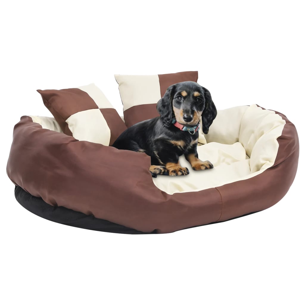 Coussin réversible lavable de chien Marron et crème 85x70x20 cm