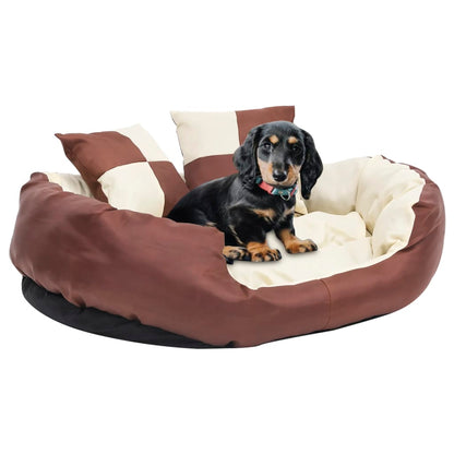 Coussin réversible lavable de chien Marron et crème 85x70x20 cm