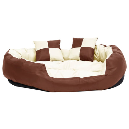 Coussin réversible lavable de chien Marron et crème 110x80x23cm