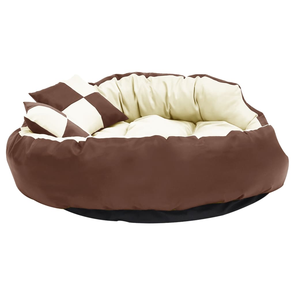 Coussin réversible lavable de chien Marron et crème 110x80x23cm