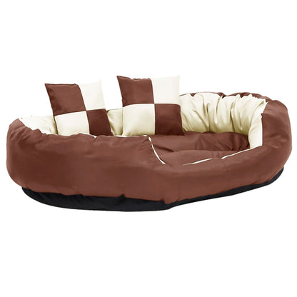 Coussin réversible lavable de chien Marron et crème 110x80x23cm