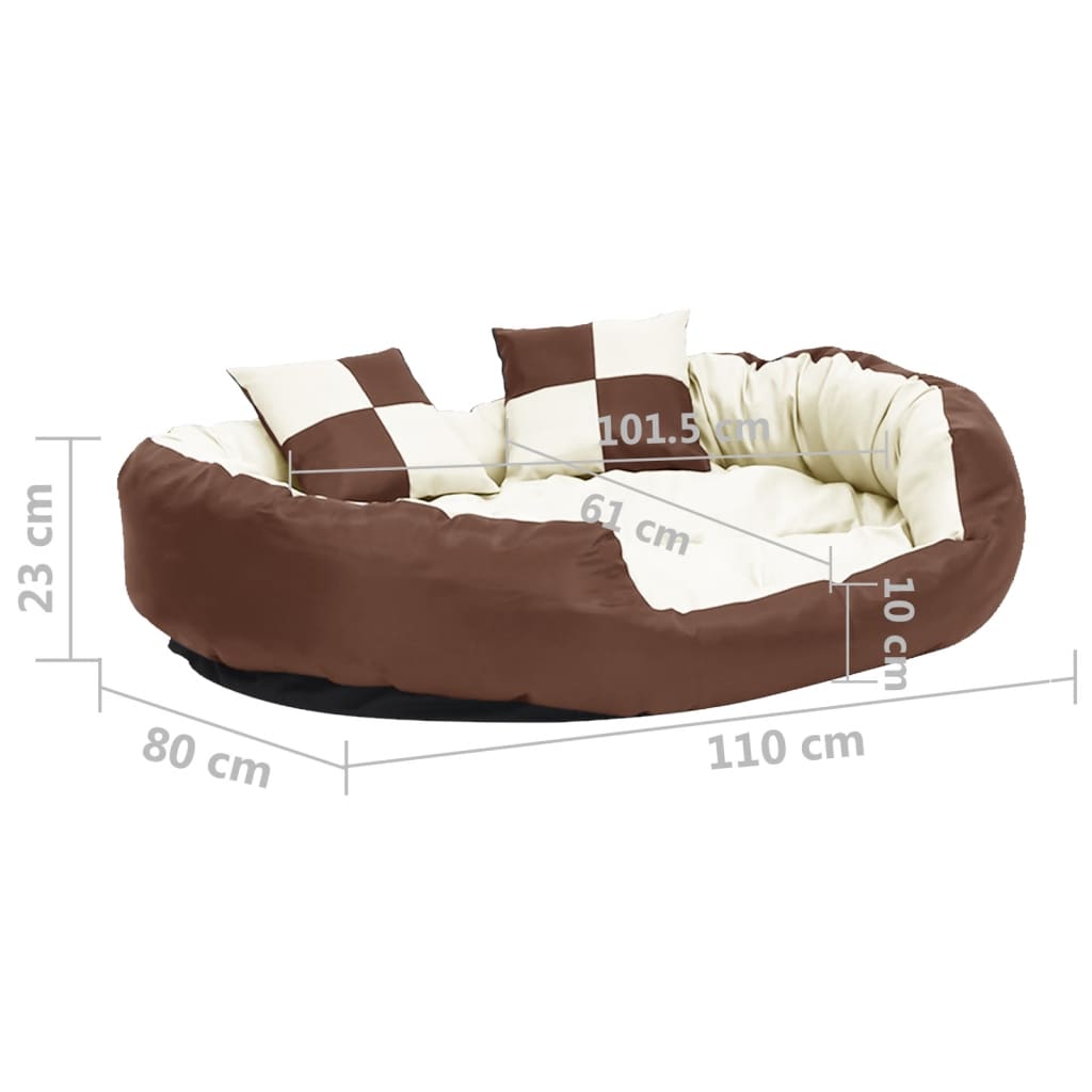 Coussin réversible lavable de chien Marron et crème 110x80x23cm