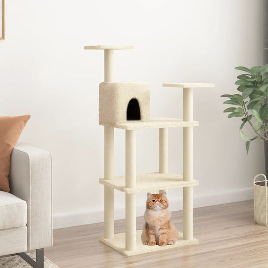 Arbre à chat avec griffoirs en sisal crème 118,5 cm