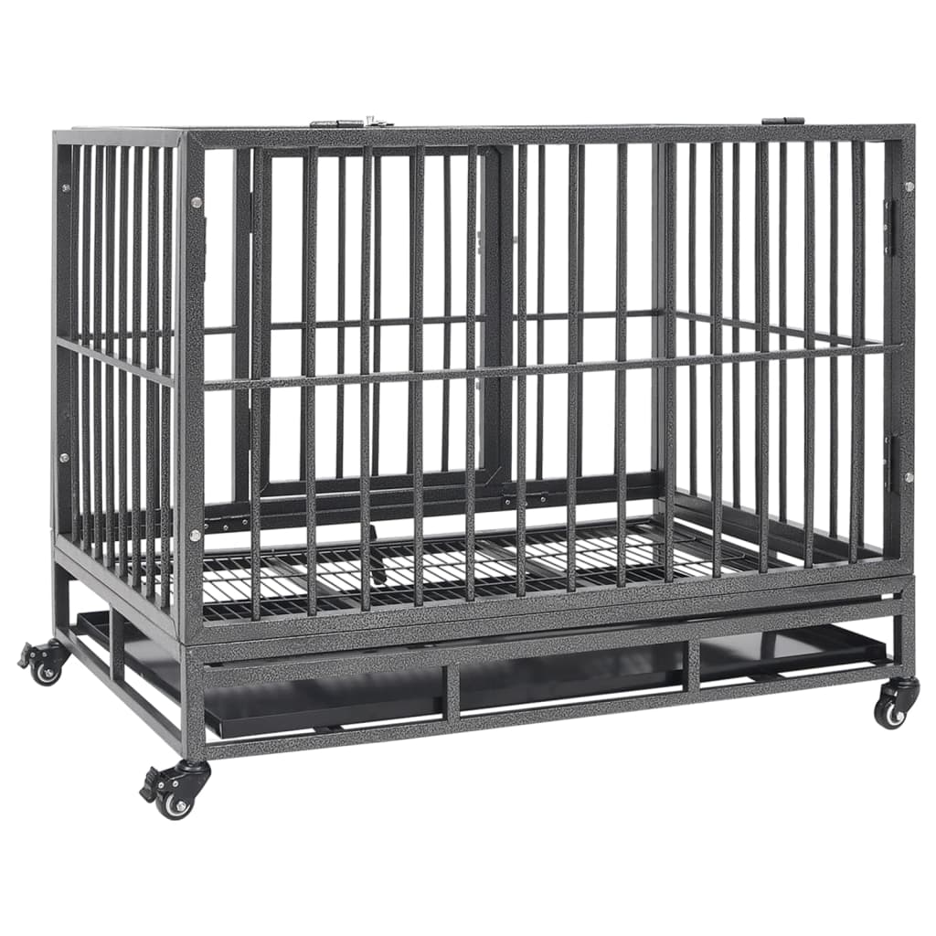 Cage pour chiens avec roues Acier 92x62x76 cm