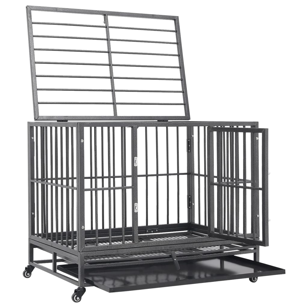 Cage pour chiens avec roues Acier 92x62x76 cm