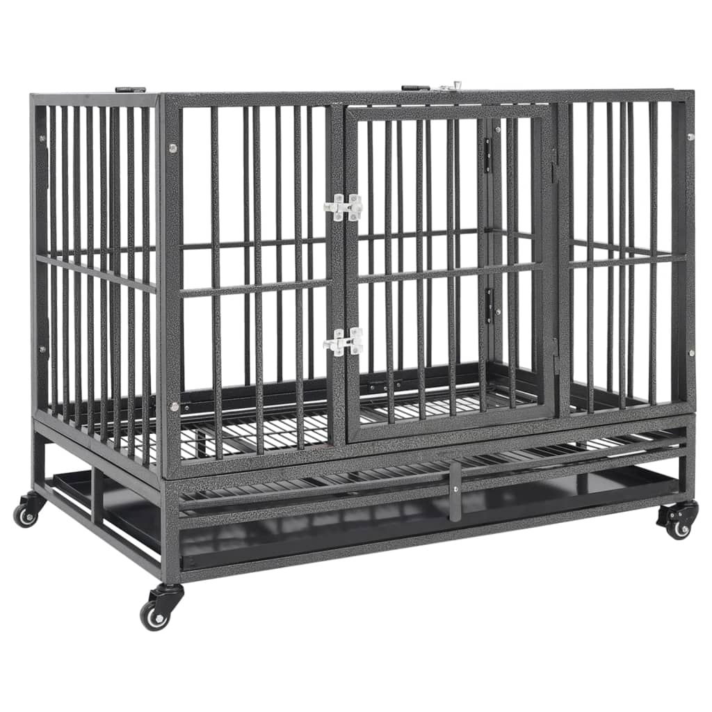 Cage pour chien avec roues et toit Acier 102x72x85 cm