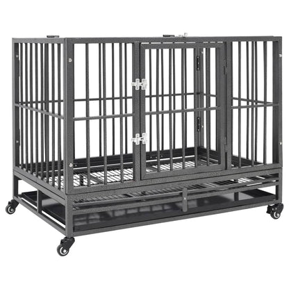 Cage pour chien avec roues et toit Acier 102x72x85 cm