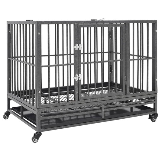 Cage pour chien avec roues et toit Acier 102x72x85 cm