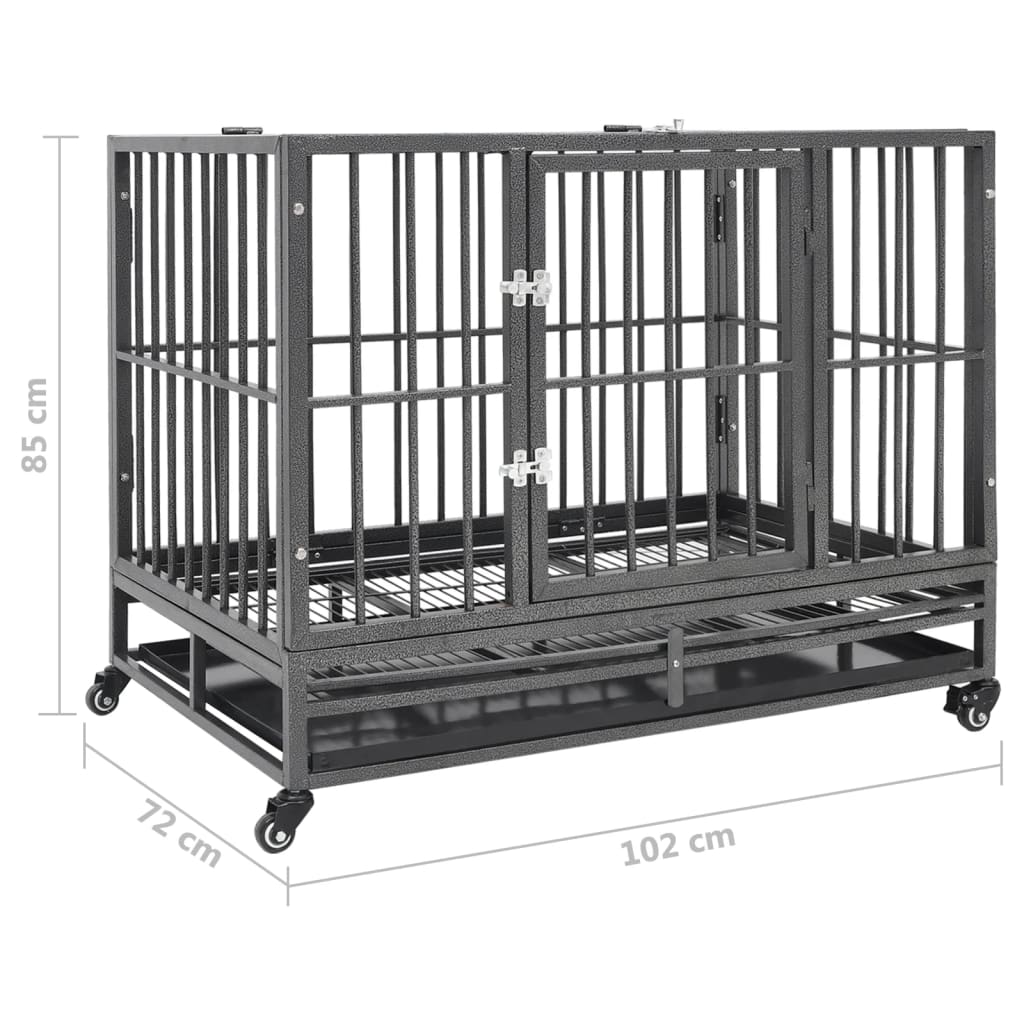 Cage pour chien avec roues et toit Acier 102x72x85 cm