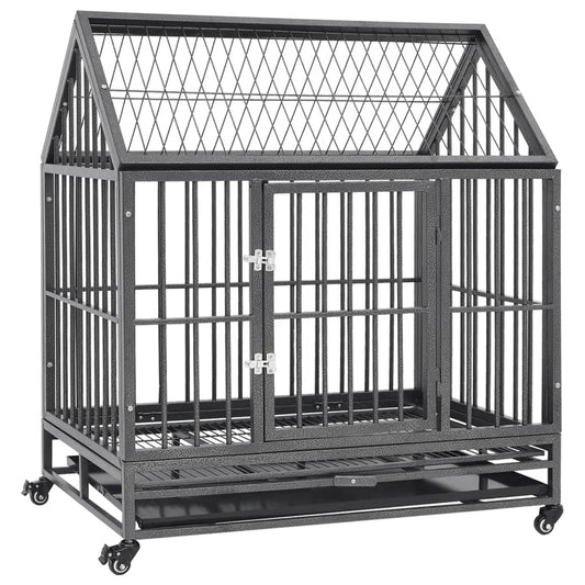 Cage pour chien avec roues et toit Acier 92x62x106 cm